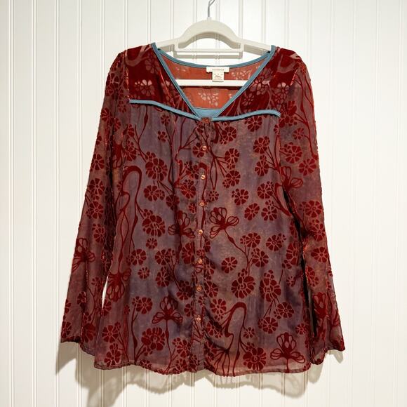 Sundance Abbie Velvet Floral Burnout Blouse Size Small - Picture 2 of 8